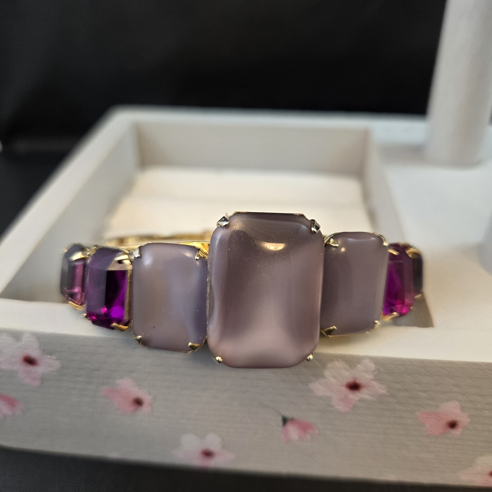 Rhineston Purple Clamper Gold Tone Bracelet
